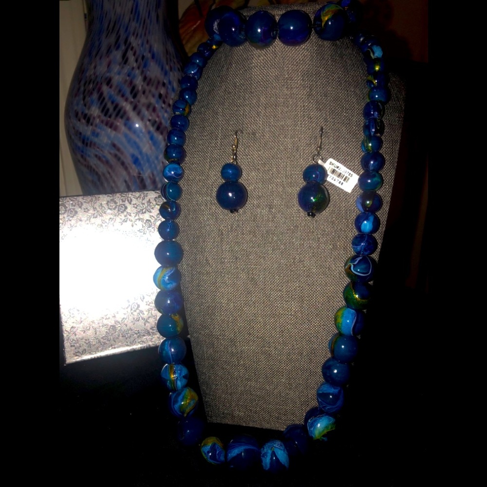 Blue Wooden Beads...Necklace, Earrings, Bracelets